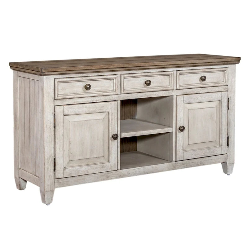 56" Antique White Tile TV Console with Tobacco Tops