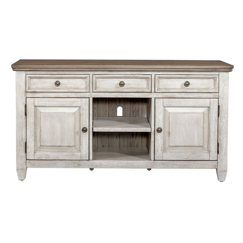 56" Antique White Tile TV Console with Tobacco Tops
