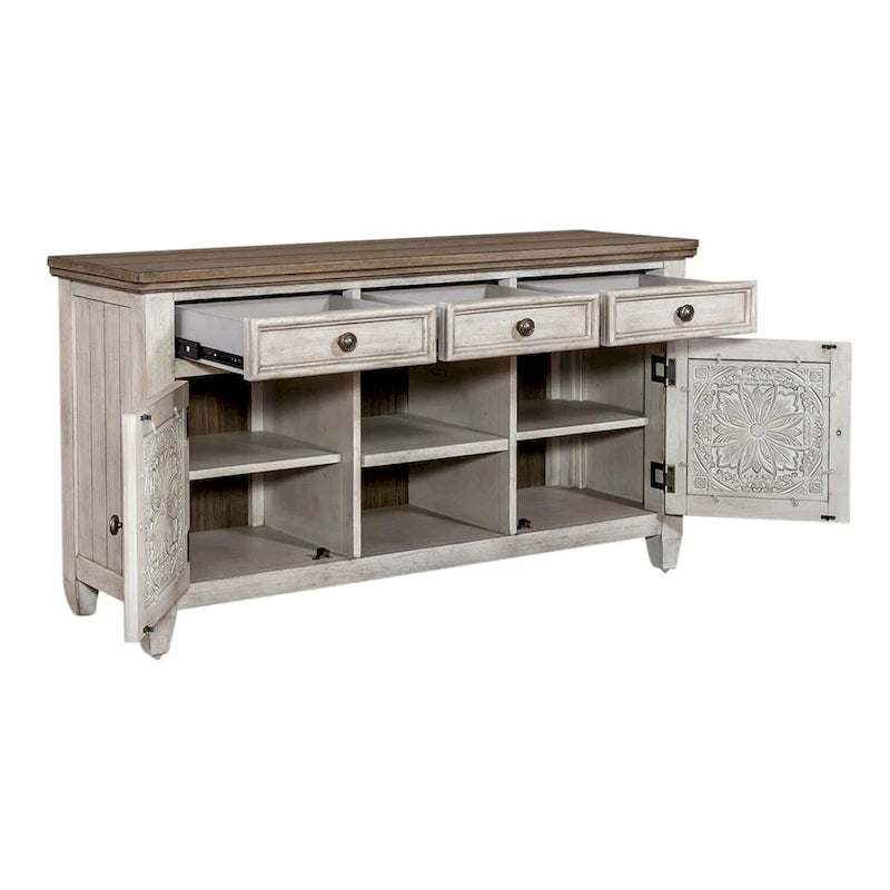 56" Antique White Tile TV Console with Tobacco Tops
