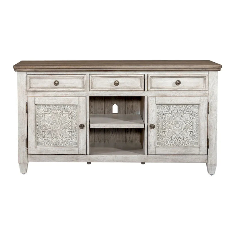56" Antique White Tile TV Console with Tobacco Tops