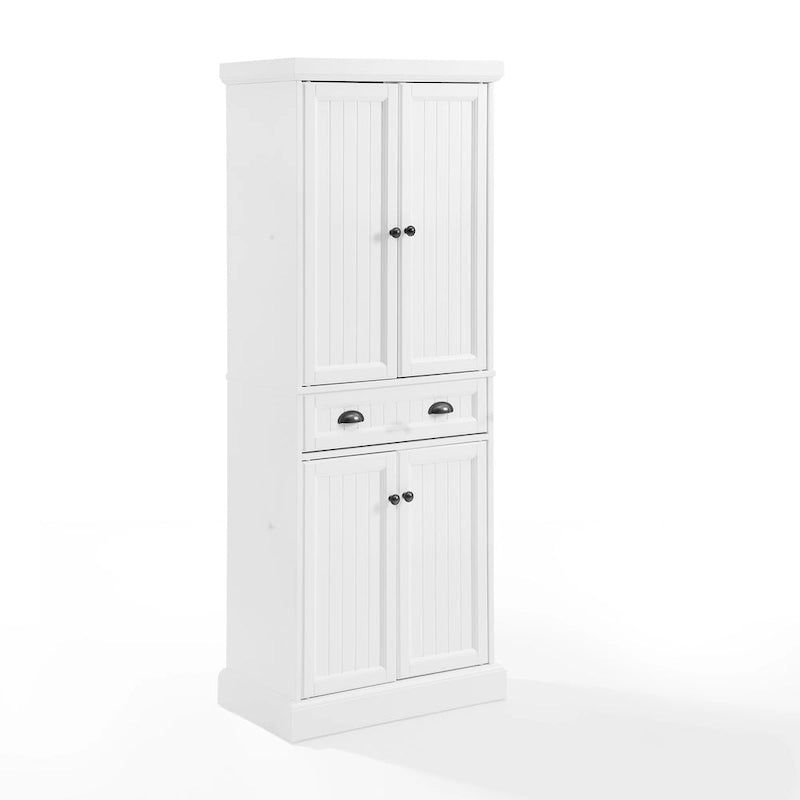 Coastal White Pantry Cabinet with Beadboard and Adjustable Shelves