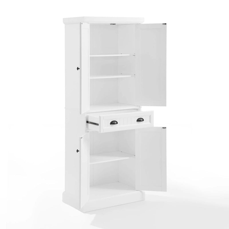 Coastal White Pantry Cabinet with Beadboard and Adjustable Shelves