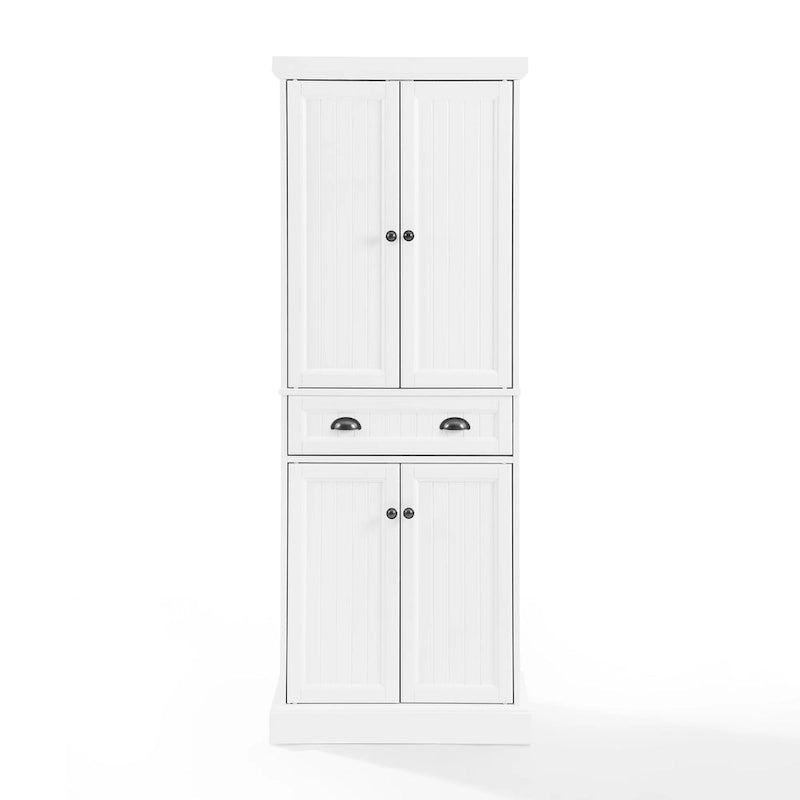 Coastal White Pantry Cabinet with Beadboard and Adjustable Shelves
