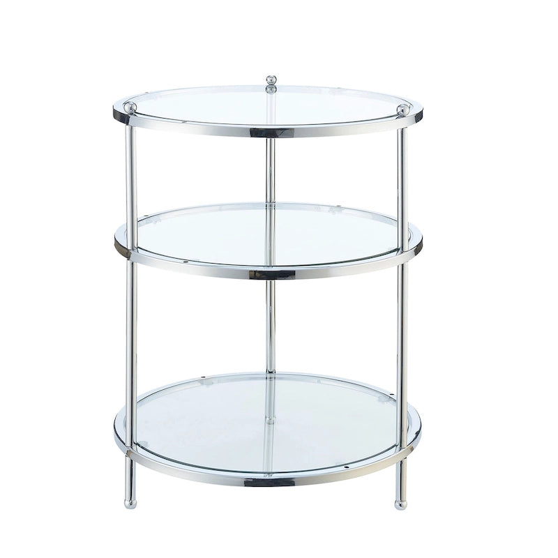3-Tier Round Glass End Table with Chrome Frame