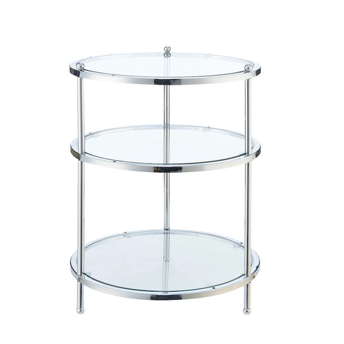 Table d'appoint ronde à 3 niveaux en verre avec cadre chromé
