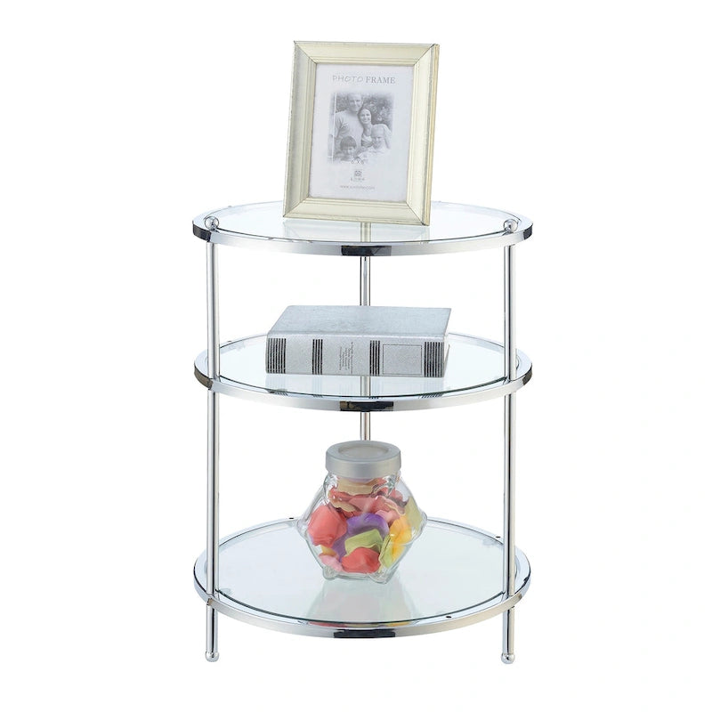 3-Tier Round Glass End Table with Chrome Frame