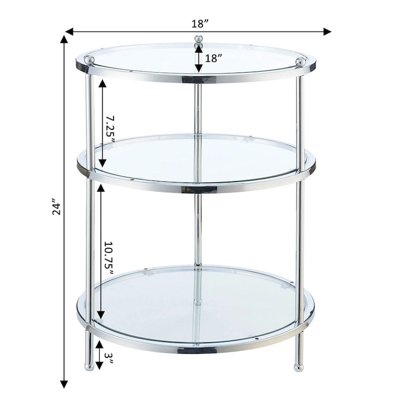 3-Tier Round Glass End Table with Chrome Frame