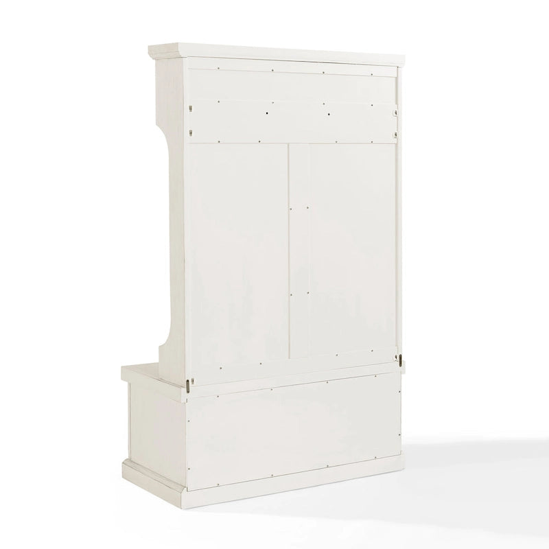 Distressed White Hall Tree with Bench and Coat Hooks