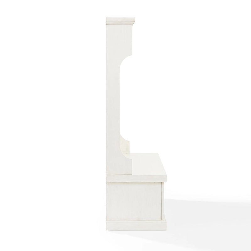 Distressed White Hall Tree with Bench and Coat Hooks