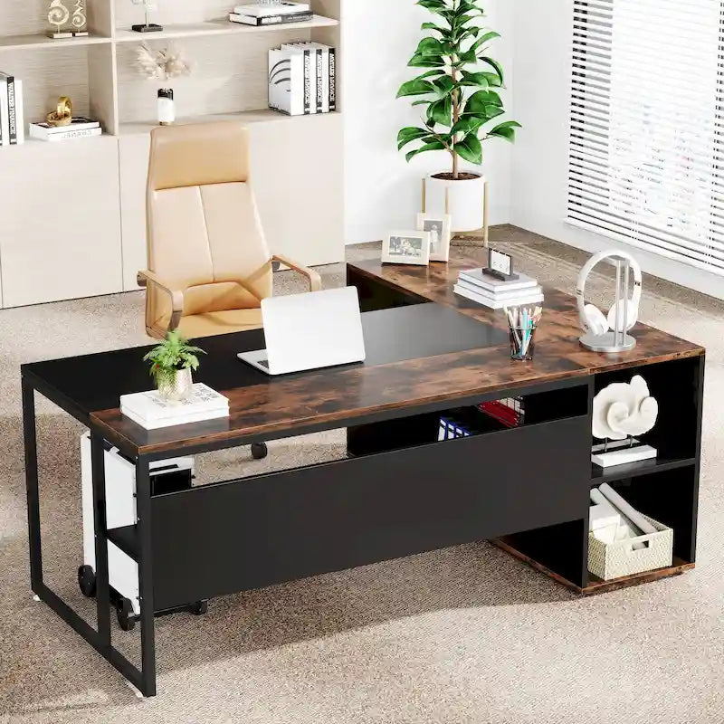 71" L-Shaped Executive Desk with Cabinet and CPU Stand