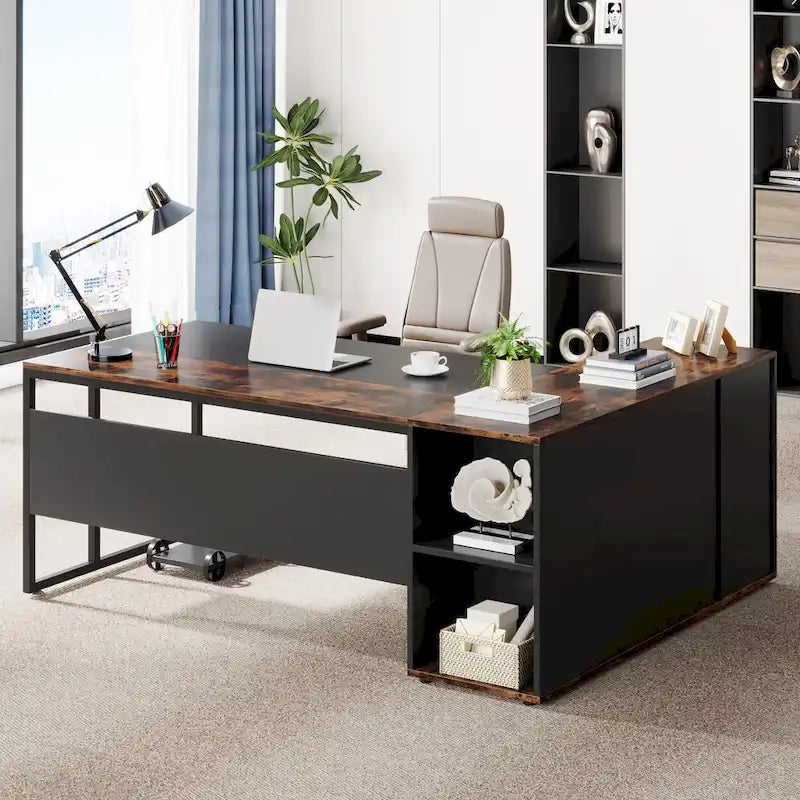 71" L-Shaped Executive Desk with Cabinet and CPU Stand