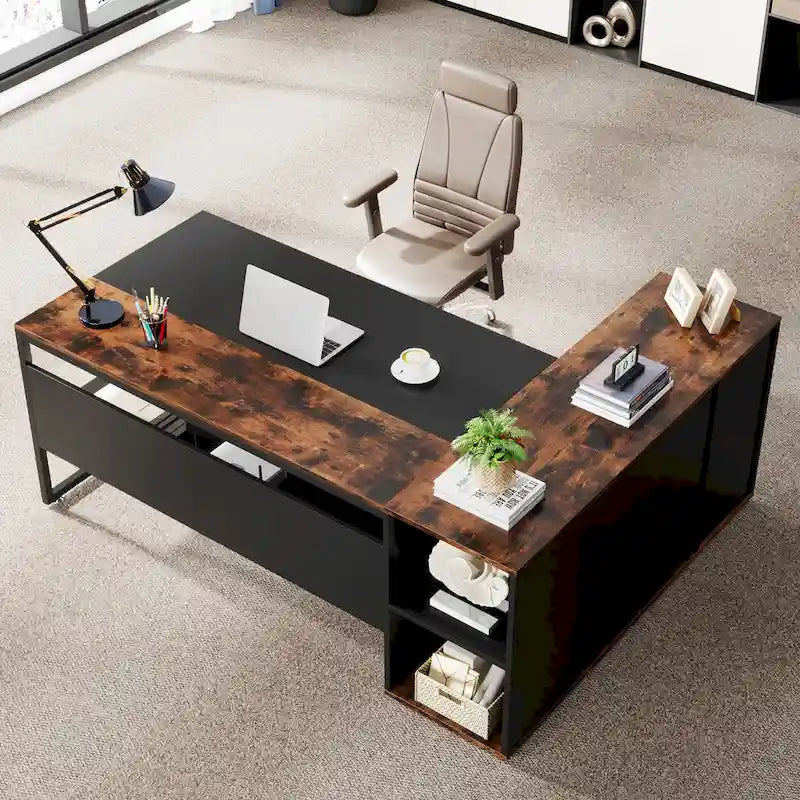 71" L-Shaped Executive Desk with Cabinet and CPU Stand