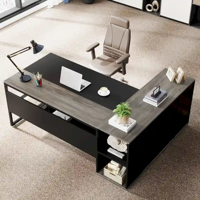 71" L-Shaped Executive Desk with Cabinet and CPU Stand