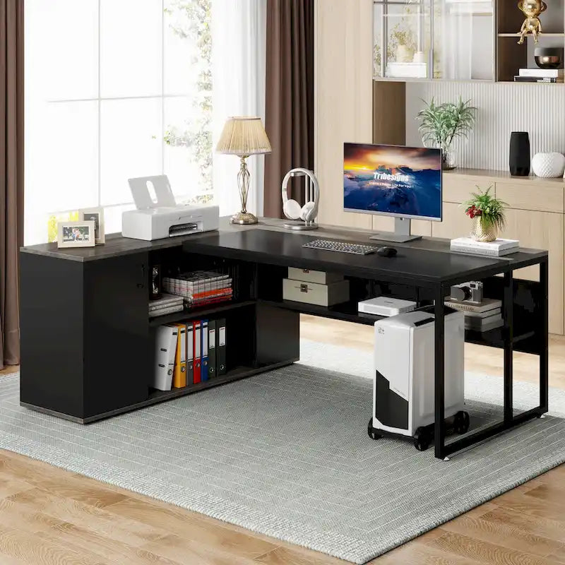 71" L-Shaped Executive Desk with Cabinet and CPU Stand