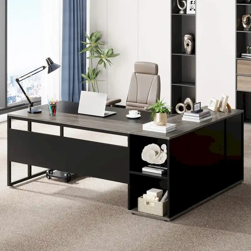 71" L-Shaped Executive Desk with Cabinet and CPU Stand