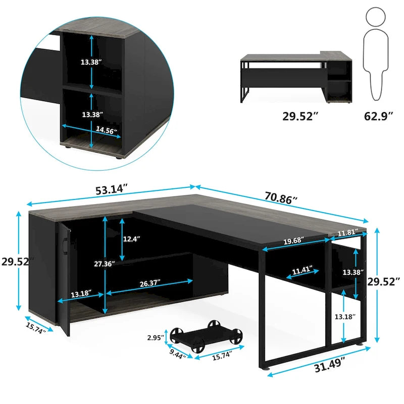 71" L-Shaped Executive Desk with Cabinet and CPU Stand