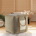 Pouf carré ottoman fait main en faux cuir ivoire gris de 20 po avec poignées