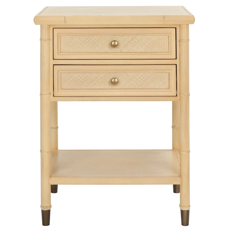 2-Drawer 1-Shelf Accent Table with Bamboo-Style Frame