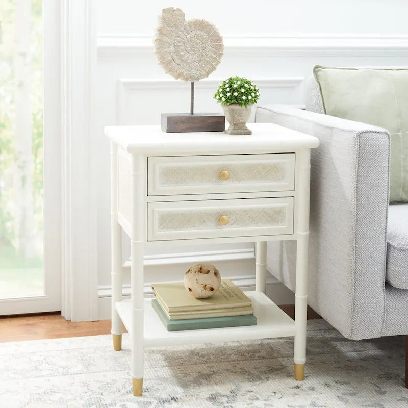 2-Drawer 1-Shelf Accent Table with Bamboo-Style Frame