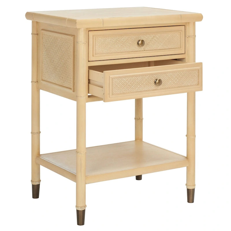 2-Drawer 1-Shelf Accent Table with Bamboo-Style Frame