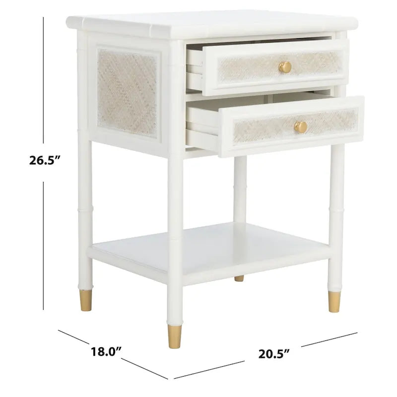 Table d'appoint à 2 tiroirs et 1 étagère avec cadre en bambou