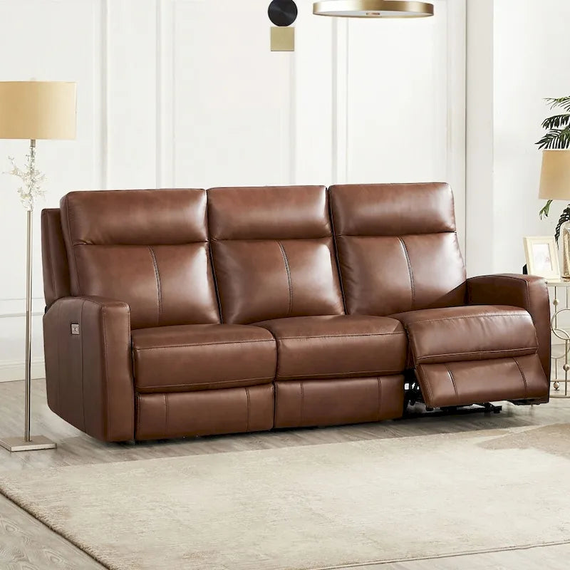 Zero Gravity Power Recline and Headrest Top Grain Leather Sofa