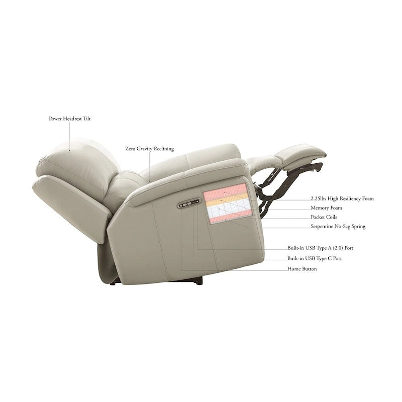 Zero Gravity Power Recline and Headrest Top Grain Leather Sofa
