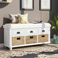 Cognac Brown Woven Leather and Solid Wood Accent Bench