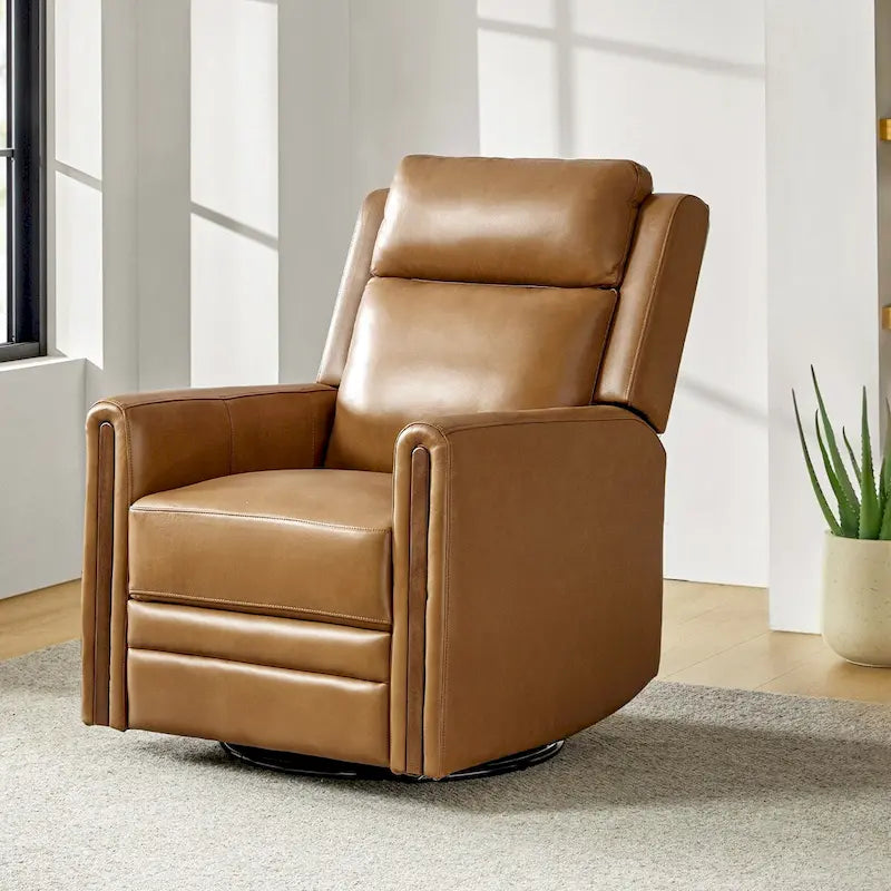 Modern Genuine Leather Rocking Swivel Power Recliner with Adjustable Headrest and Footrest