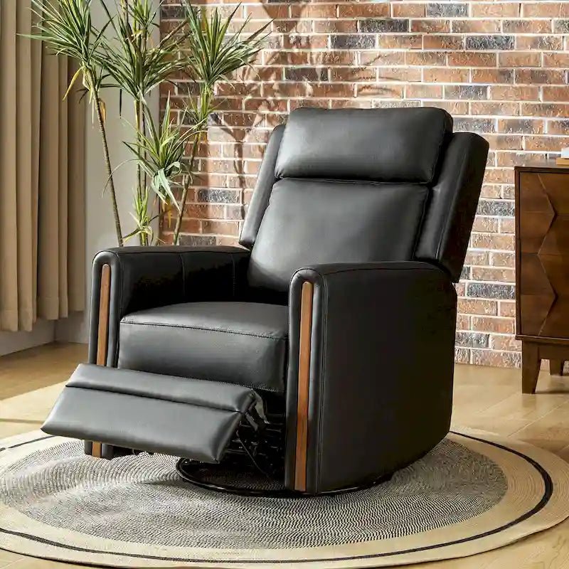 Modern Genuine Leather Rocking Swivel Power Recliner with Adjustable Headrest and Footrest