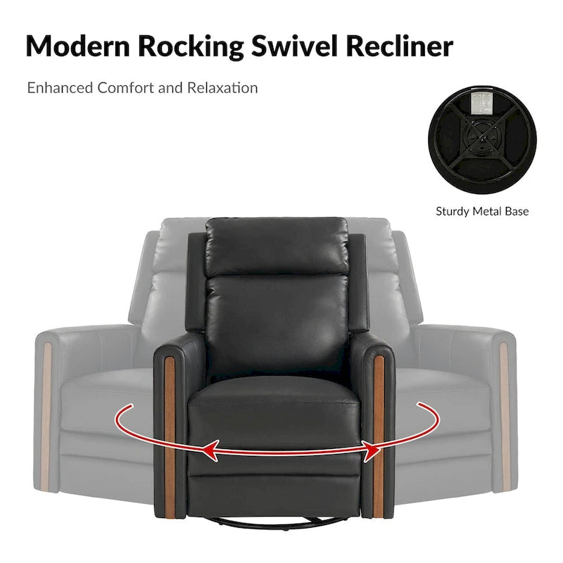 Modern Genuine Leather Rocking Swivel Power Recliner with Adjustable Headrest and Footrest