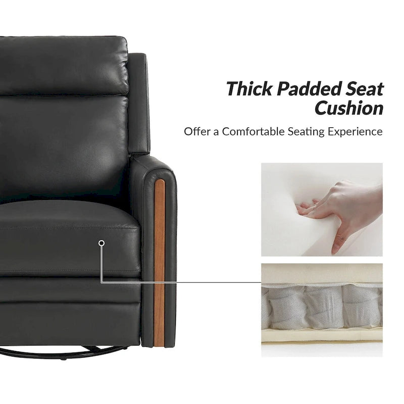 Modern Genuine Leather Rocking Swivel Power Recliner with Adjustable Headrest and Footrest