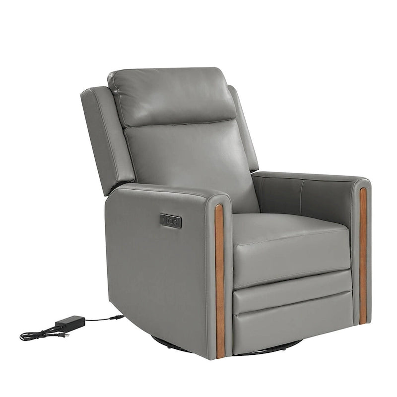 Modern Genuine Leather Rocking Swivel Power Recliner with Adjustable Headrest and Footrest