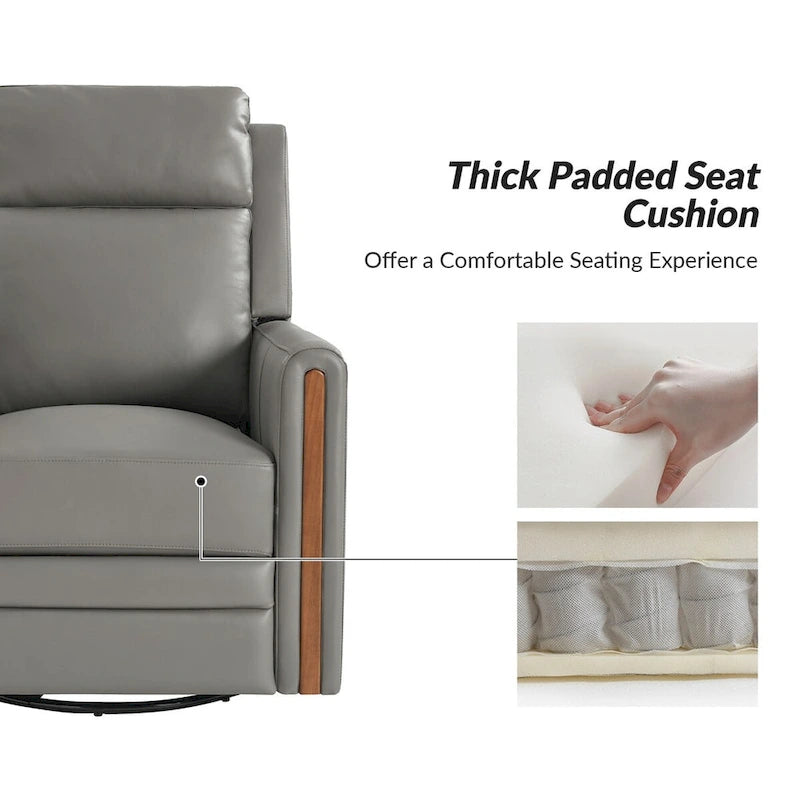Modern Genuine Leather Rocking Swivel Power Recliner with Adjustable Headrest and Footrest