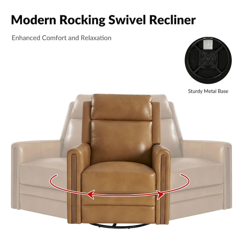 Modern Genuine Leather Rocking Swivel Power Recliner with Adjustable Headrest and Footrest