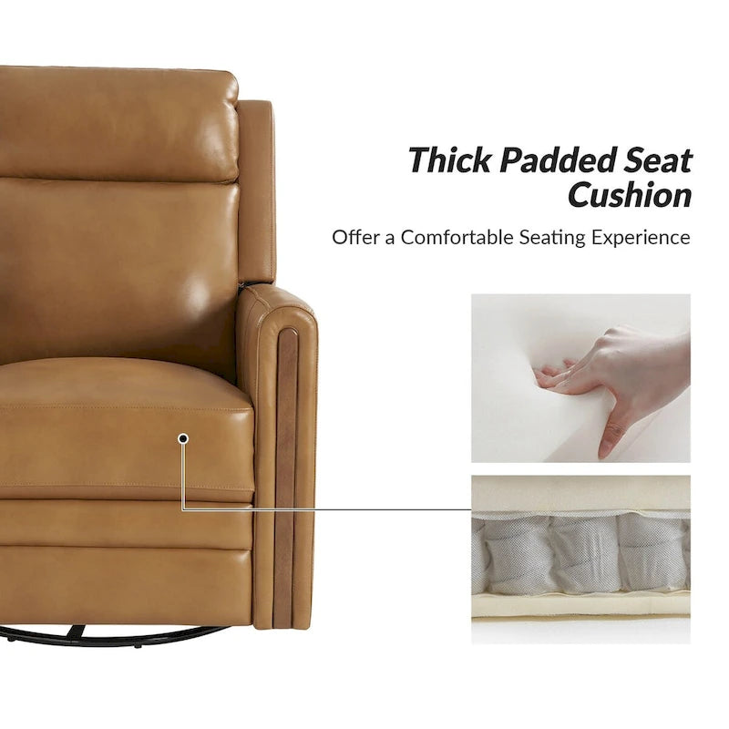 Modern Genuine Leather Rocking Swivel Power Recliner with Adjustable Headrest and Footrest
