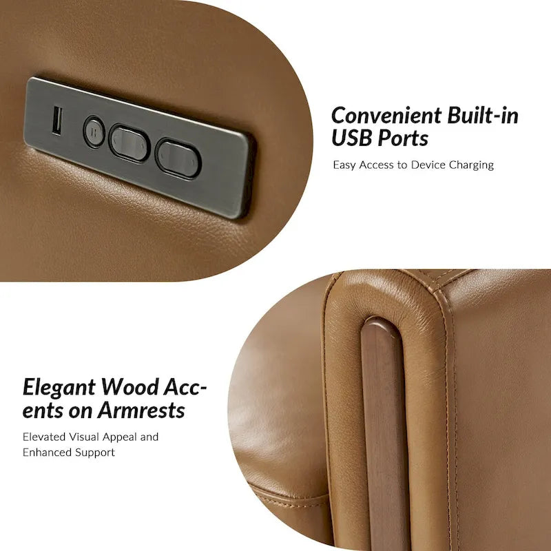 Modern Genuine Leather Rocking Swivel Power Recliner with Adjustable Headrest and Footrest