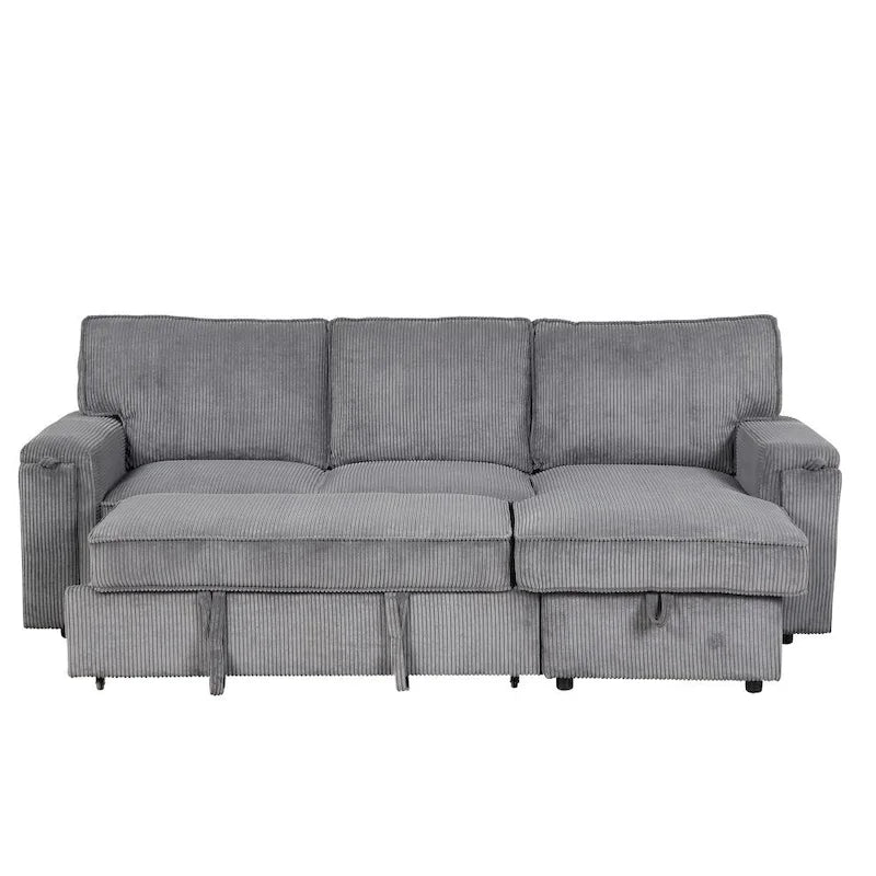 Upholstery Sleeper Sofa with Storage Bags and 2 Cup Holders on Arms