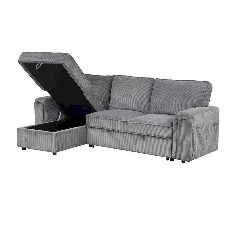 Upholstery Sleeper Sofa with Storage Bags and 2 Cup Holders on Arms
