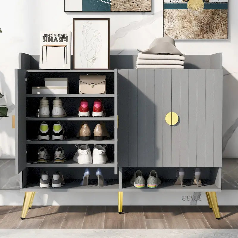 Shoe Cabinet with Doors, 11-Tier Shoe Storage Cabinet with Adjustable Shelves, Modern Wooden Shoes Shoe Storage Organizer