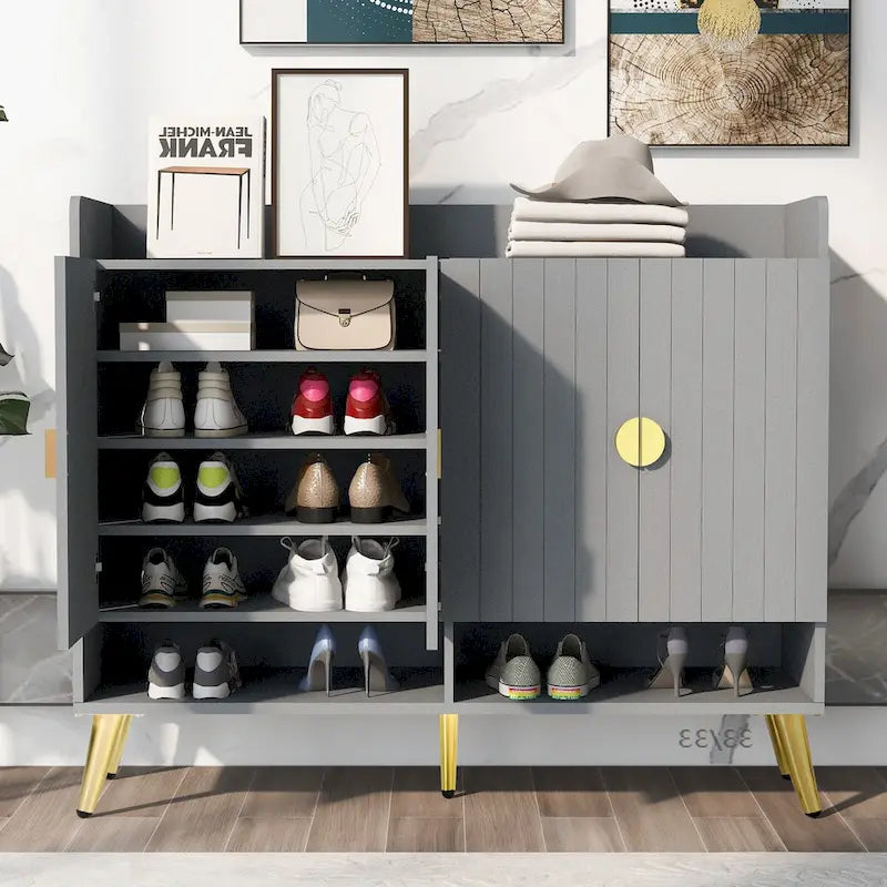 Shoe Cabinet with Doors, 11-Tier Shoe Storage Cabinet with Adjustable Shelves, Modern Wooden Shoes Shoe Storage Organizer