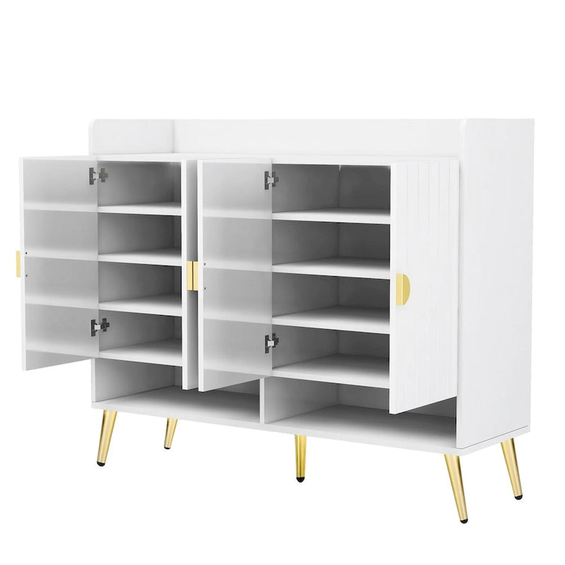 Shoe Cabinet with Doors, 11-Tier Shoe Storage Cabinet with Adjustable Shelves, Modern Wooden Shoes Shoe Storage Organizer