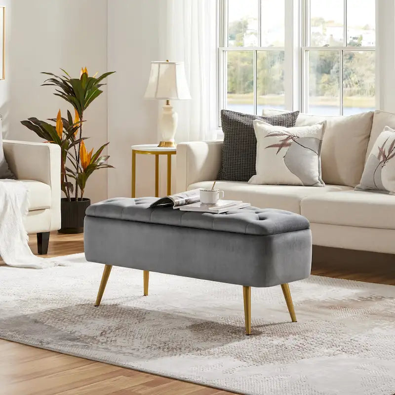 Modern Upholstered Ottoman Storage Bench - 43"L x 15"W x 20"H
