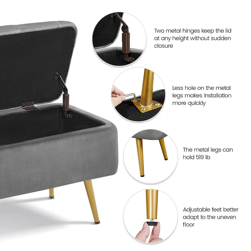 Modern Upholstered Ottoman Storage Bench - 43"L x 15"W x 20"H