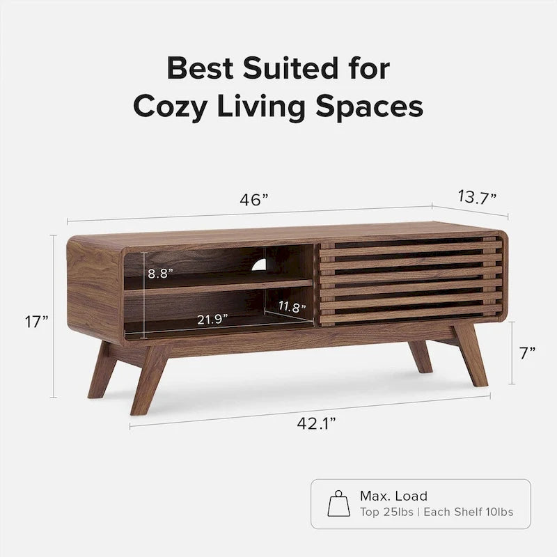 46" Mid-Century Modern TV Stand with Slatted Doors