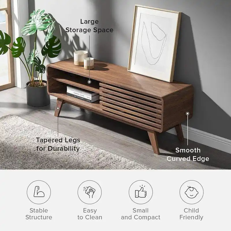 46" Mid-Century Modern TV Stand with Slatted Doors