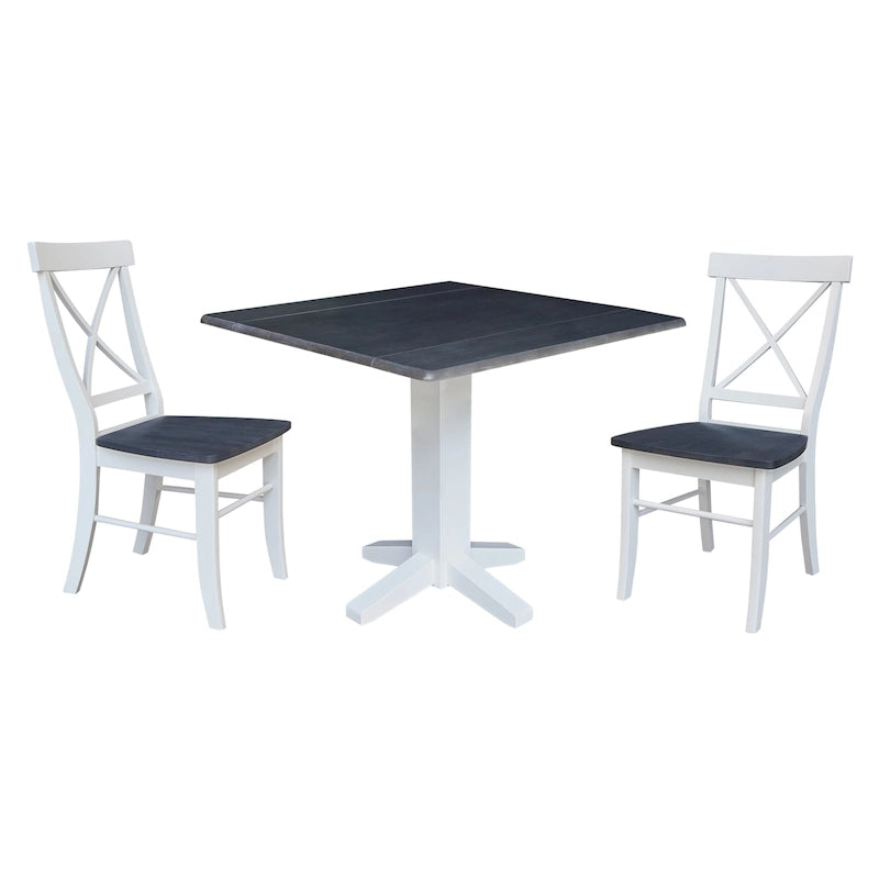 36" Solid Wood Square Dual Drop Leaf Dining Table with 2 Dining Chairs