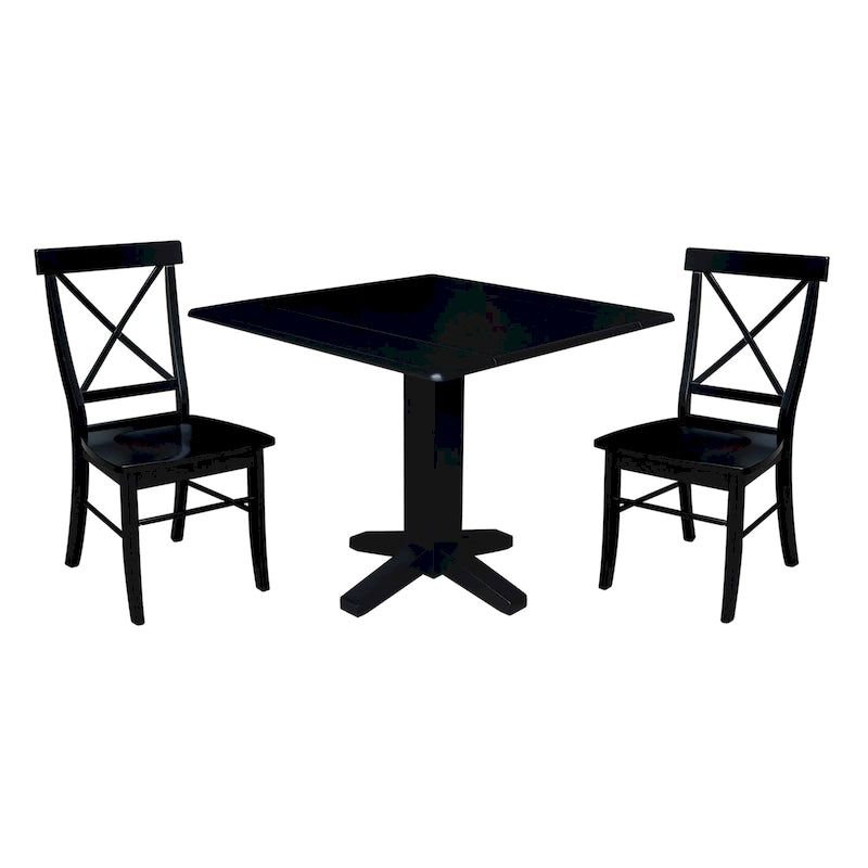 36" Solid Wood Square Dual Drop Leaf Dining Table with 2 Dining Chairs