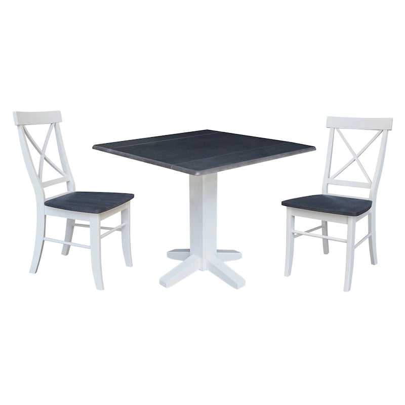 36 Solid Wood Square Dual Drop Leaf Dining Table with 2 Dining Chairs