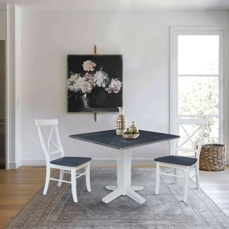 36" Solid Wood Square Dual Drop Leaf Dining Table with 2 Dining Chairs